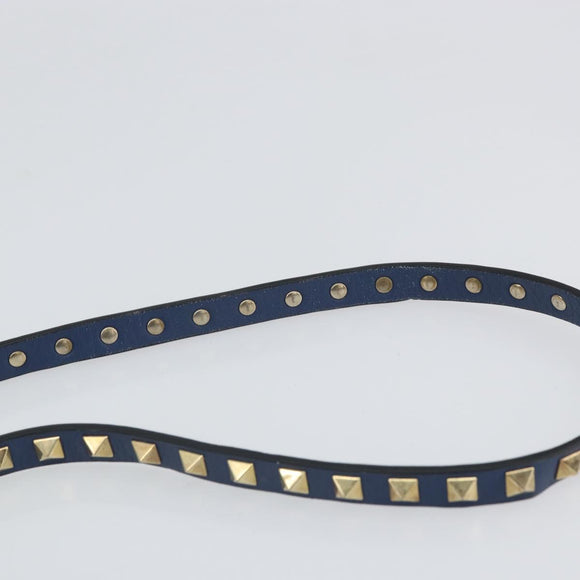 VALENTINO Rock Studs Hand Bag Leather 2way Navy Gold Auth BA9392