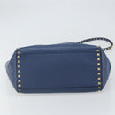 VALENTINO Rock Studs Hand Bag Leather 2way Navy Gold Auth BA9392-5