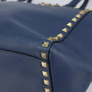 VALENTINO Rock Studs Hand Bag Leather 2way Navy Gold Auth BA9392-16