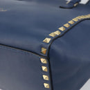 VALENTINO Rock Studs Hand Bag Leather 2way Navy Gold Auth BA9392-18