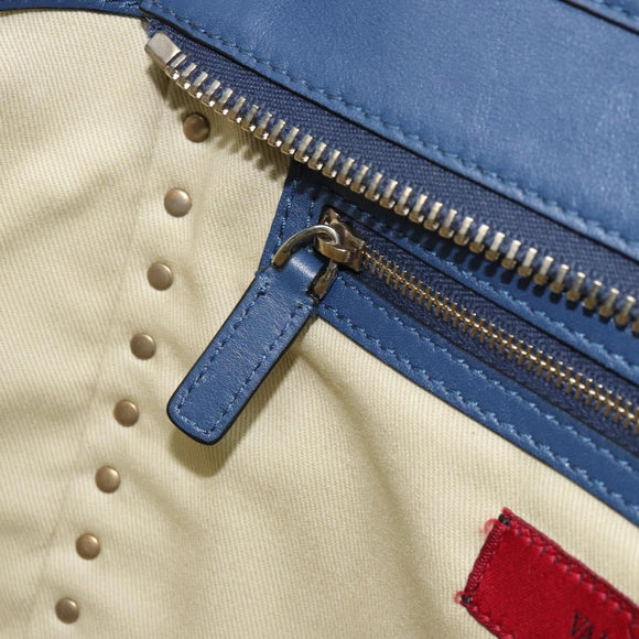 VALENTINO Rock Studs Hand Bag Leather 2way Navy Gold Auth BA9392