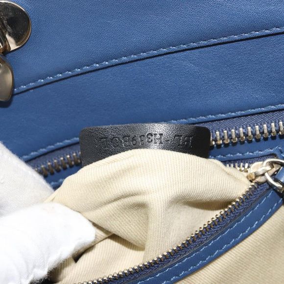 VALENTINO Rock Studs Hand Bag Leather 2way Navy Gold Auth BA9392