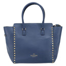 VALENTINO Rock Studs Hand Bag Leather 2way Navy Gold Auth BA9392-2