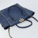 VALENTINO Rock Studs Hand Bag Leather 2way Navy Gold Auth BA9392-6
