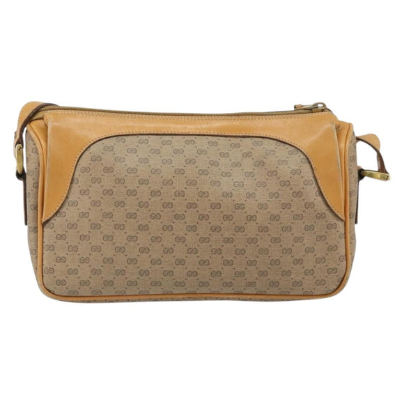 GUCCI Micro GG Supreme Shoulder Bag PVC Beige Gold Auth BA9394