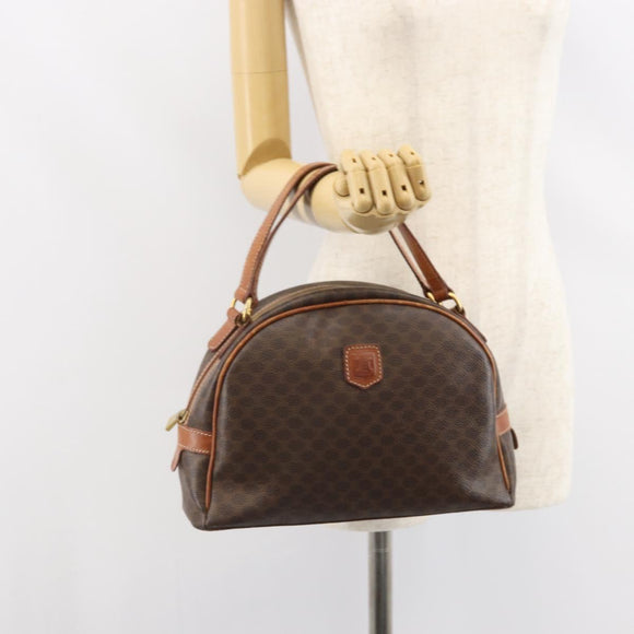 CELINE Macadam Canvas Hand Bag PVC Leather Brown Gold Auth BA9395