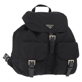 PRADA Backpack Nylon Black Silver Auth BA9398