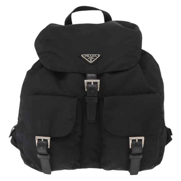 PRADA Backpack Nylon Black Silver Auth BA9398