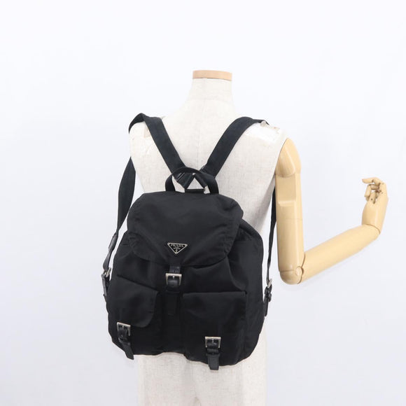 PRADA Backpack Nylon Black Silver Auth BA9398