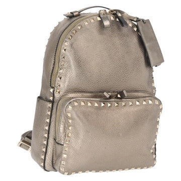 VALENTINO Rock Studs Backpack Leather Silver Gold Auth BA9400