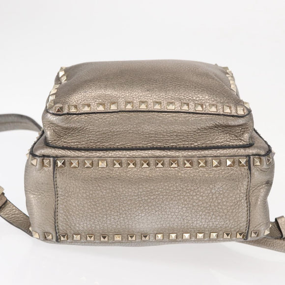 VALENTINO Rock Studs Backpack Leather Silver Gold Auth BA9400