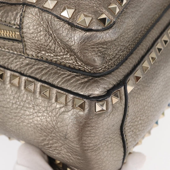 VALENTINO Rock Studs Backpack Leather Silver Gold Auth BA9400