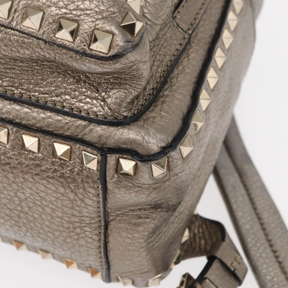 VALENTINO Rock Studs Backpack Leather Silver Gold Auth BA9400
