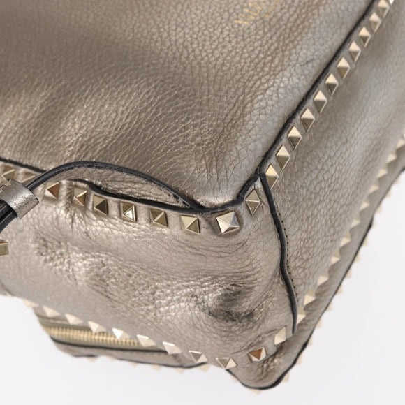 VALENTINO Rock Studs Backpack Leather Silver Gold Auth BA9400