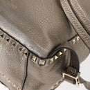 VALENTINO Rock Studs Backpack Leather Silver Gold Auth BA9400-15