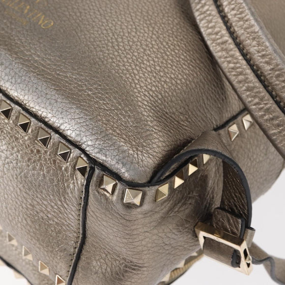 VALENTINO Rock Studs Backpack Leather Silver Gold Auth BA9400