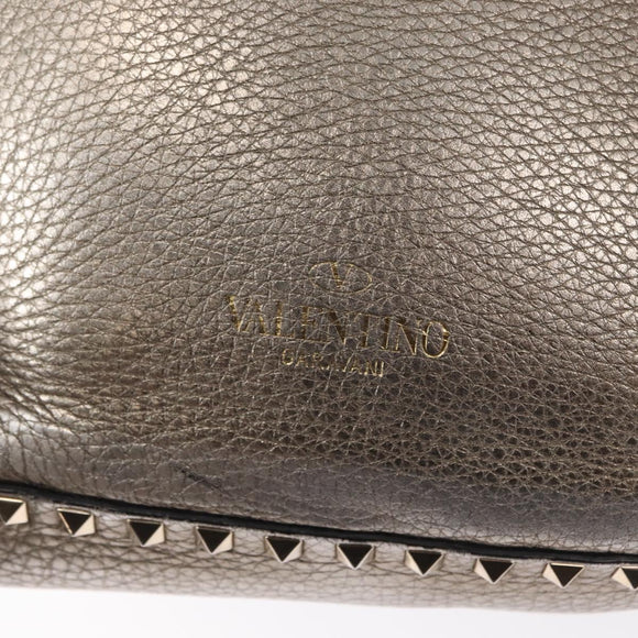 VALENTINO Rock Studs Backpack Leather Silver Gold Auth BA9400