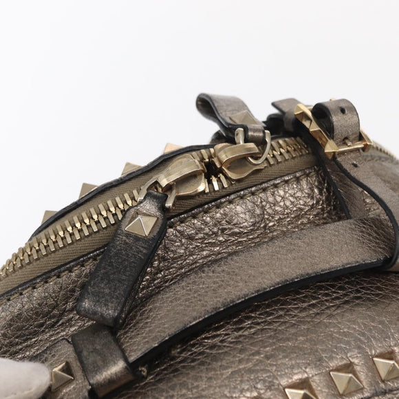 VALENTINO Rock Studs Backpack Leather Silver Gold Auth BA9400