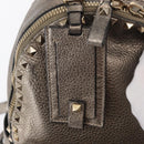 VALENTINO Rock Studs Backpack Leather Silver Gold Auth BA9400-18