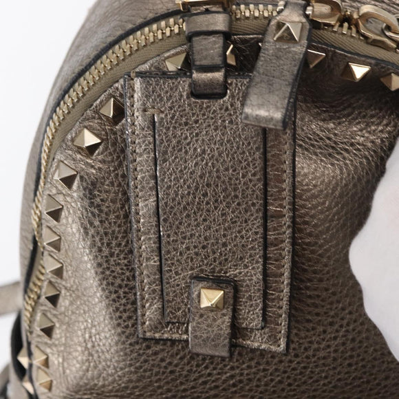 VALENTINO Rock Studs Backpack Leather Silver Gold Auth BA9400