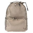 VALENTINO Rock Studs Backpack Leather Silver Gold Auth BA9400-2