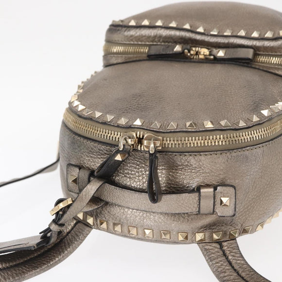 VALENTINO Rock Studs Backpack Leather Silver Gold Auth BA9400