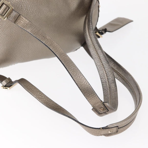 VALENTINO Rock Studs Backpack Leather Silver Gold Auth BA9400