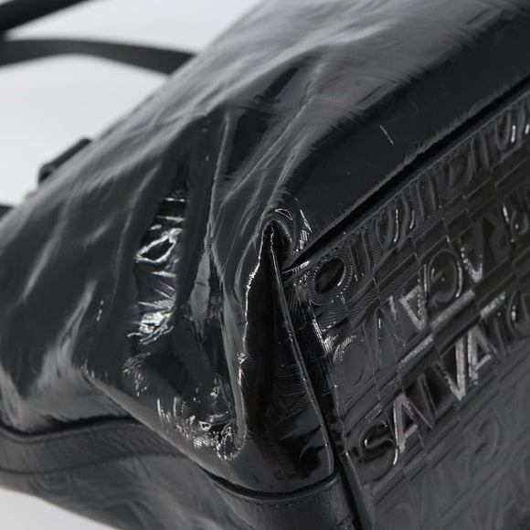 Salvatore Ferragamo Gancini Tote Bag Enamel Black Silver Auth BA9402