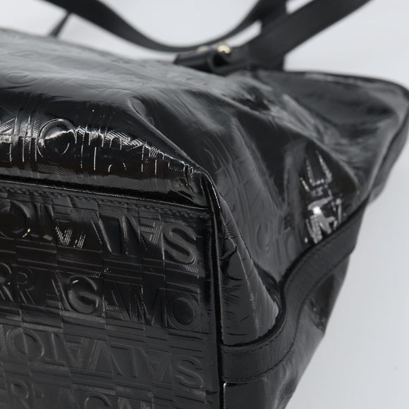 Salvatore Ferragamo Gancini Tote Bag Enamel Black Silver Auth BA9402