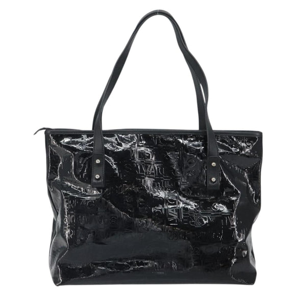Salvatore Ferragamo Gancini Tote Bag Enamel Black Silver Auth BA9402