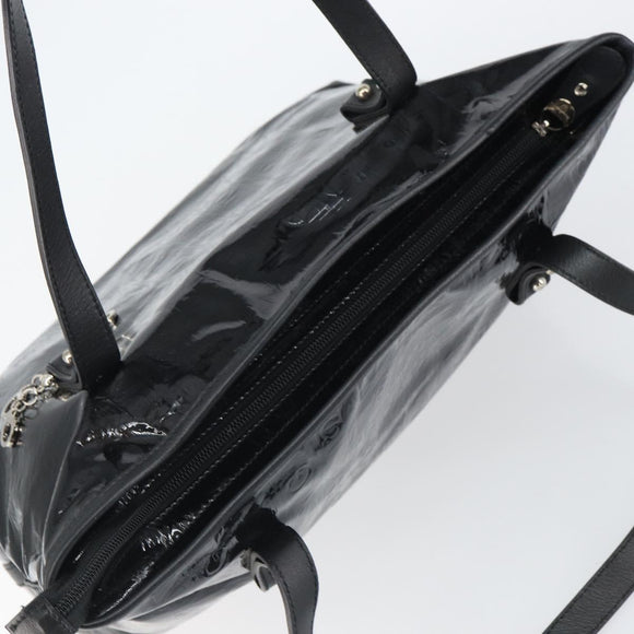 Salvatore Ferragamo Gancini Tote Bag Enamel Black Silver Auth BA9402