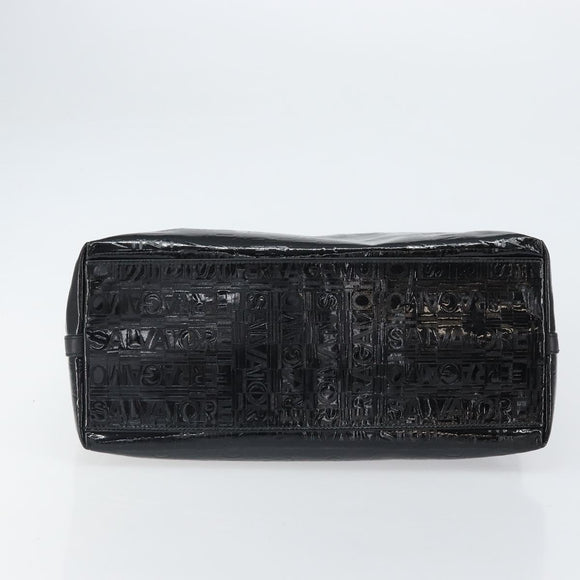 Salvatore Ferragamo Gancini Tote Bag Enamel Black Silver Auth BA9402