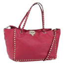 VALENTINO Rock studs Tote Bag Leather 2way Pink Gold Auth BA9403-1