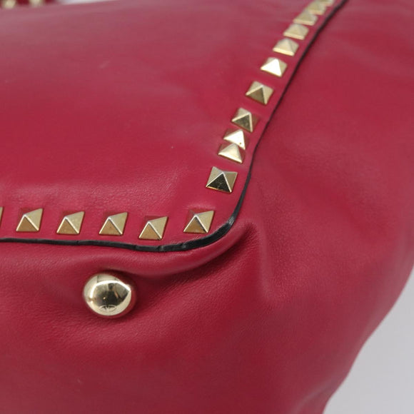 VALENTINO Rock studs Tote Bag Leather 2way Pink Gold Auth BA9403