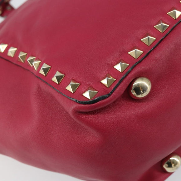 VALENTINO Rock studs Tote Bag Leather 2way Pink Gold Auth BA9403