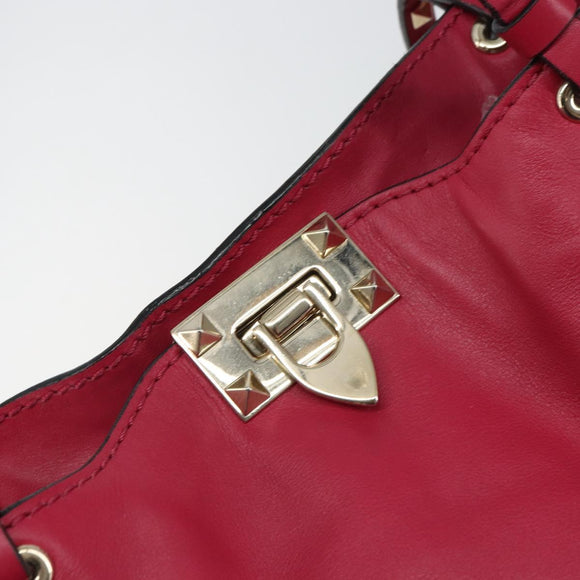VALENTINO Rock studs Tote Bag Leather 2way Pink Gold Auth BA9403