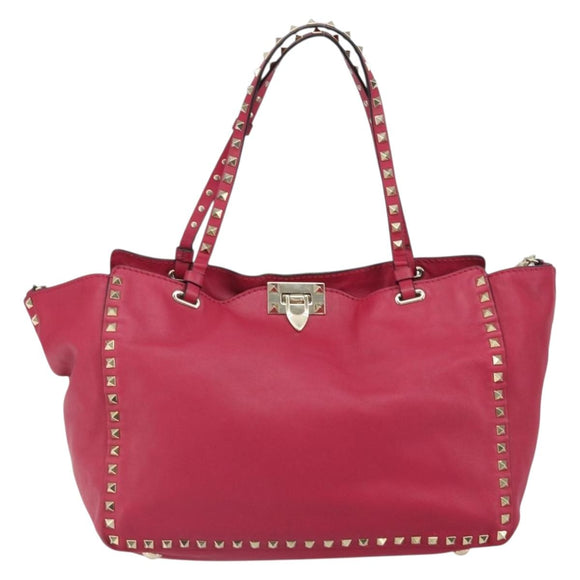 VALENTINO Rock studs Tote Bag Leather 2way Pink Gold Auth BA9403