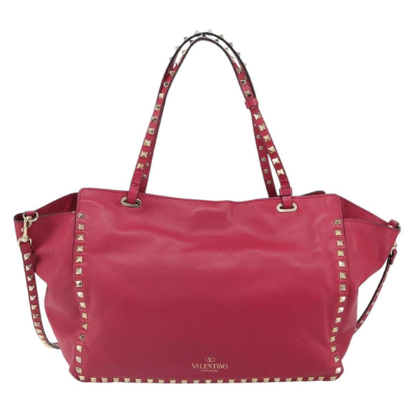 VALENTINO Rock studs Tote Bag Leather 2way Pink Gold Auth BA9403