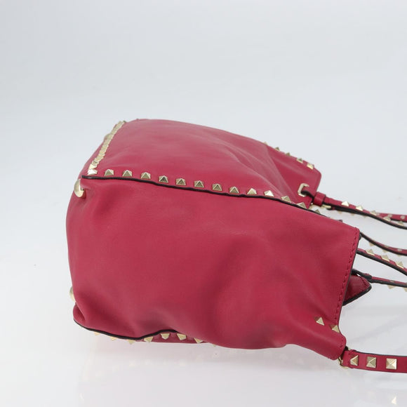 VALENTINO Rock studs Tote Bag Leather 2way Pink Gold Auth BA9403