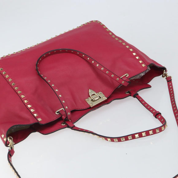VALENTINO Rock studs Tote Bag Leather 2way Pink Gold Auth BA9403