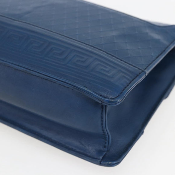 Gianni Versace Clutch Bag Leather Blue Gold Auth BA9405