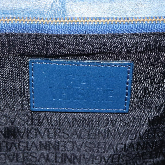 Gianni Versace Clutch Bag Leather Blue Gold Auth BA9405