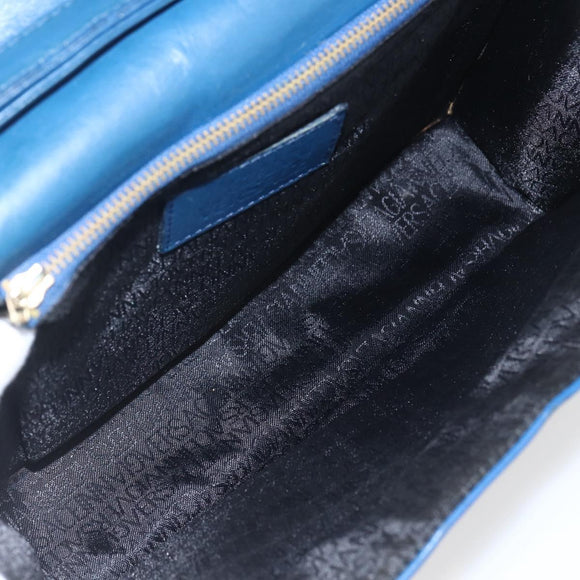 Gianni Versace Clutch Bag Leather Blue Gold Auth BA9405