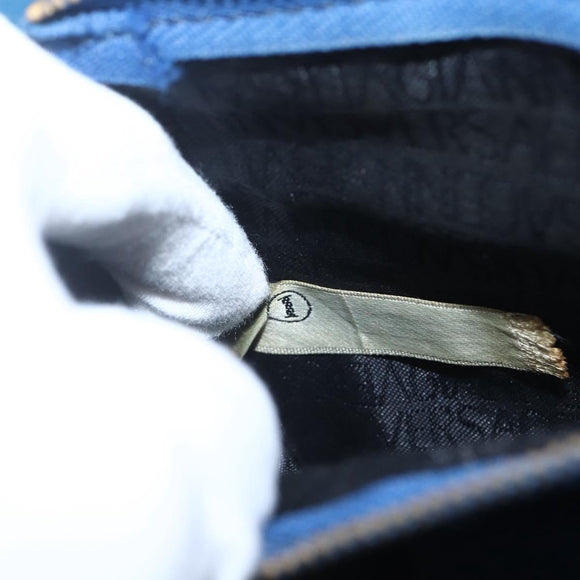 Gianni Versace Clutch Bag Leather Blue Gold Auth BA9405