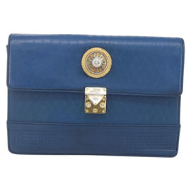 Gianni Versace Clutch Bag Leather Blue Gold Auth BA9405 - 0