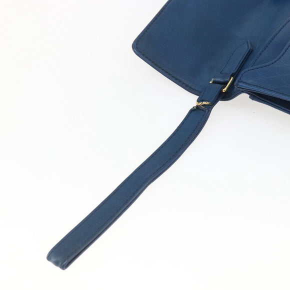 Gianni Versace Clutch Bag Leather Blue Gold Auth BA9405