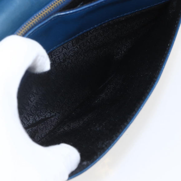 Gianni Versace Clutch Bag Leather Blue Gold Auth BA9405