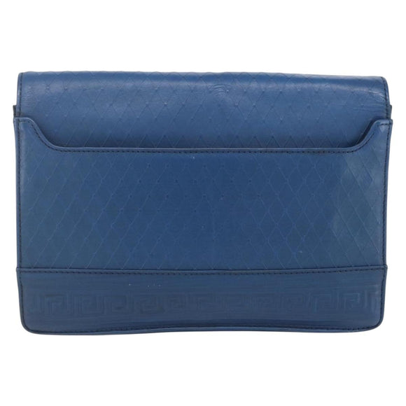 Gianni Versace Clutch Bag Leather Blue Gold Auth BA9405