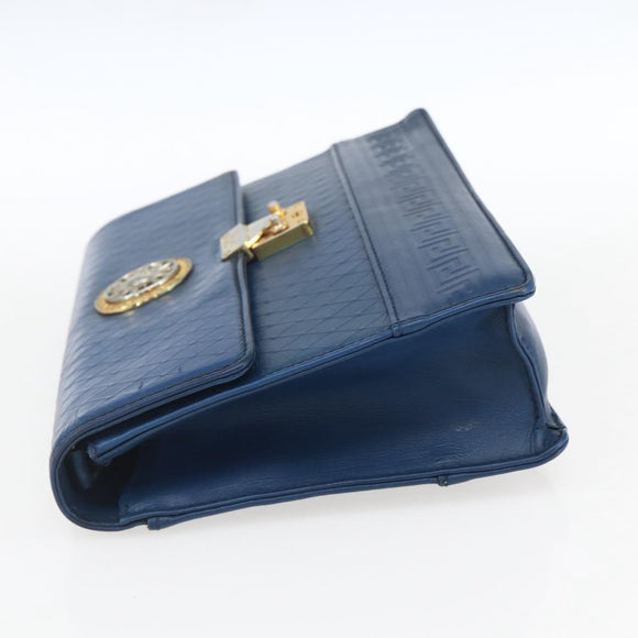 Gianni Versace Clutch Bag Leather Blue Gold Auth BA9405