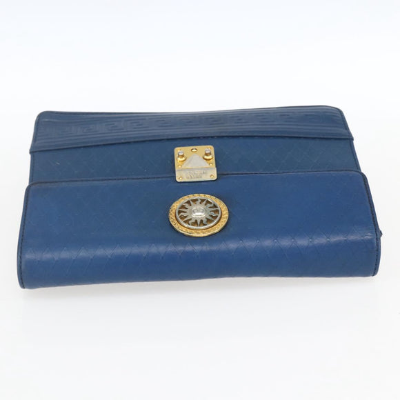 Gianni Versace Clutch Bag Leather Blue Gold Auth BA9405